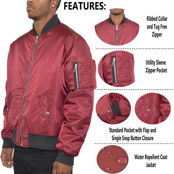 Vintage Styled Mens Solid Padded Bomber Jacket