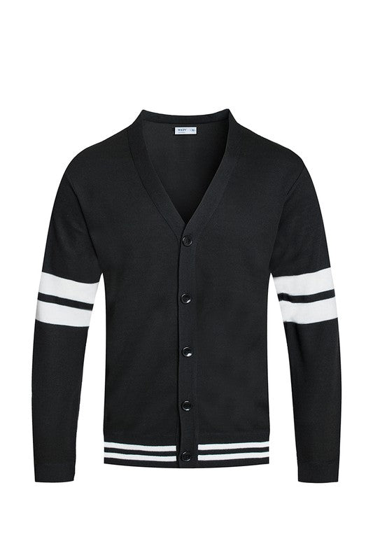 Retro Vintage Style  Mens Two Stripe Button Cardigan