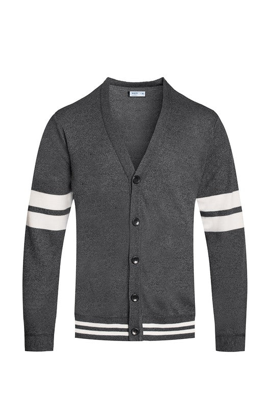 Retro Vintage Style  Mens Two Stripe Button Cardigan