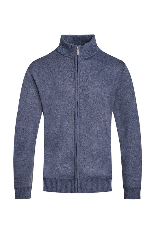 Retro Style Mens Solid Full Zip Sweater