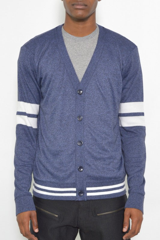 Retro Vintage Style  Mens Two Stripe Button Cardigan