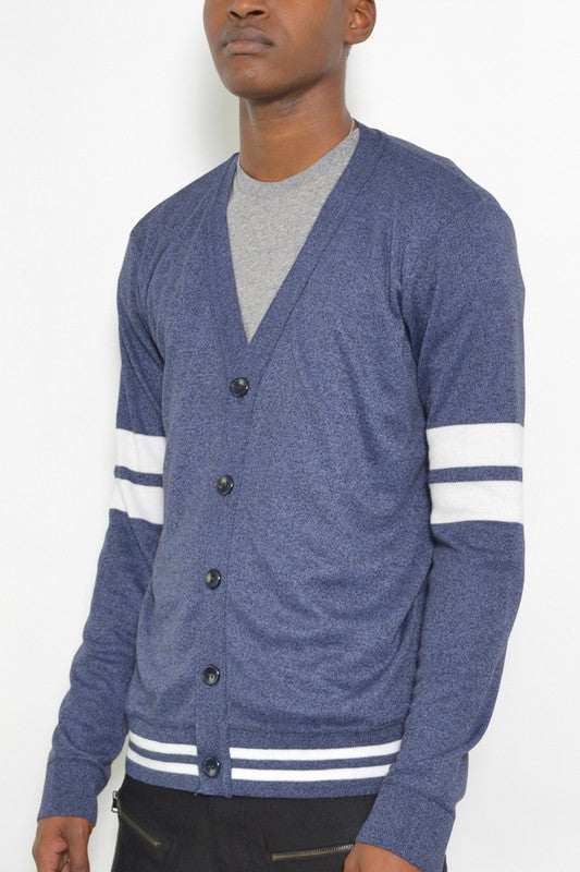 Retro Vintage Style  Mens Two Stripe Button Cardigan