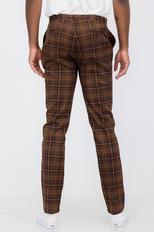 Vintage Boho Styled Mens Plaid Trouser Pants-Brown