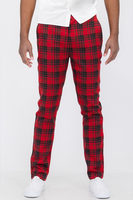 Vintage Boho Styled Mens Plaid Trouser Pants-Red