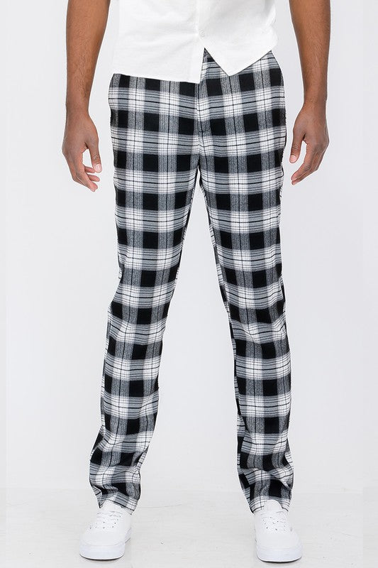 Vintage Boho  Mens Plaid Trouser Pants-Black