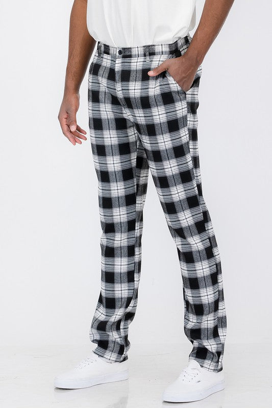 Vintage Boho  Mens Plaid Trouser Pants-Black