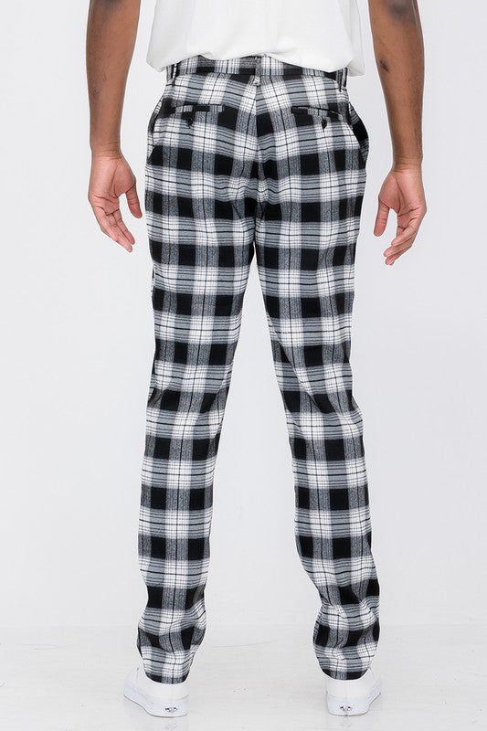 Vintage Boho  Mens Plaid Trouser Pants-Black