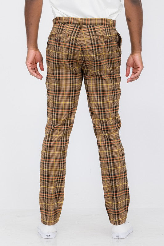 Vintage Boho Styled Mens Brown Plaid Trouser Pants