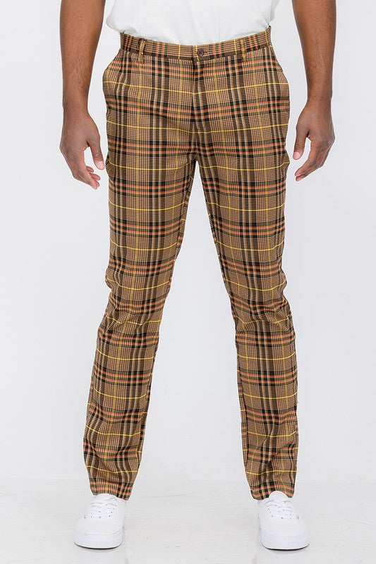 Vintage Boho Styled Mens Brown Plaid Trouser Pants