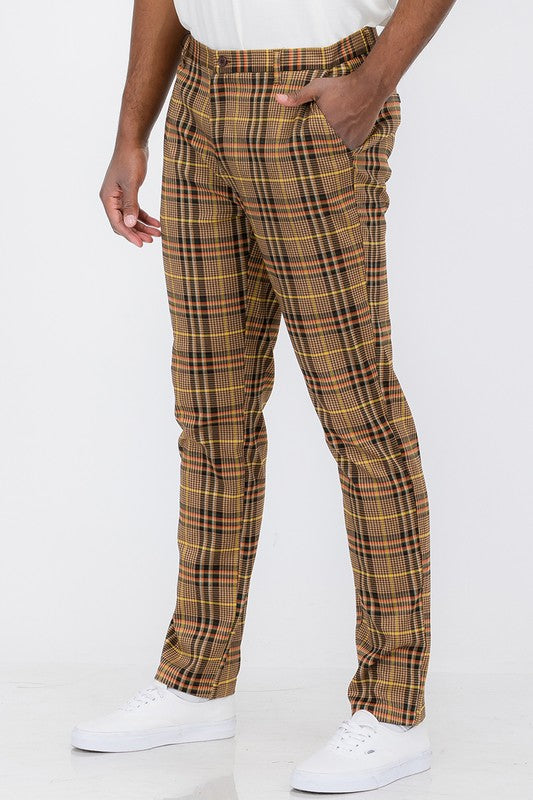 Vintage Boho Styled Mens Brown Plaid Trouser Pants