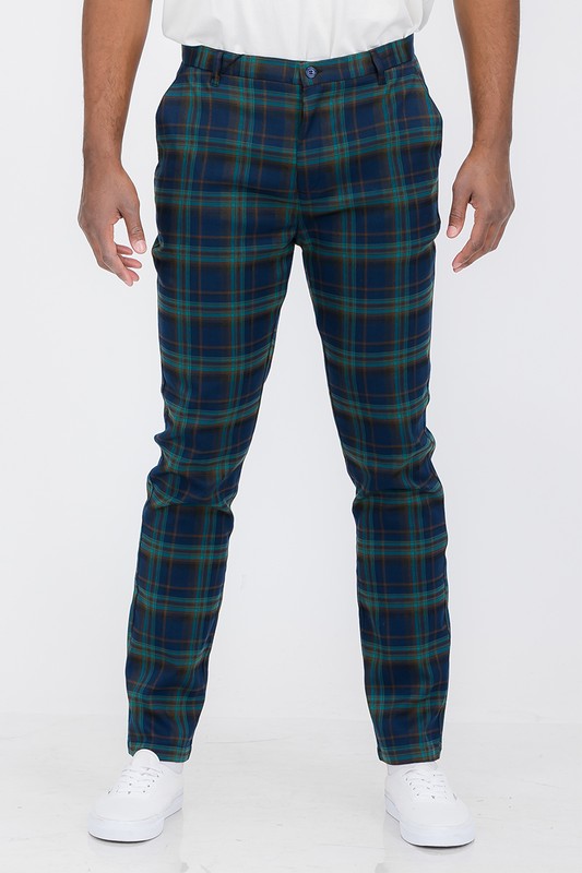 Vintage Boho Styled Mens Plaid Trouser Pants-Blue