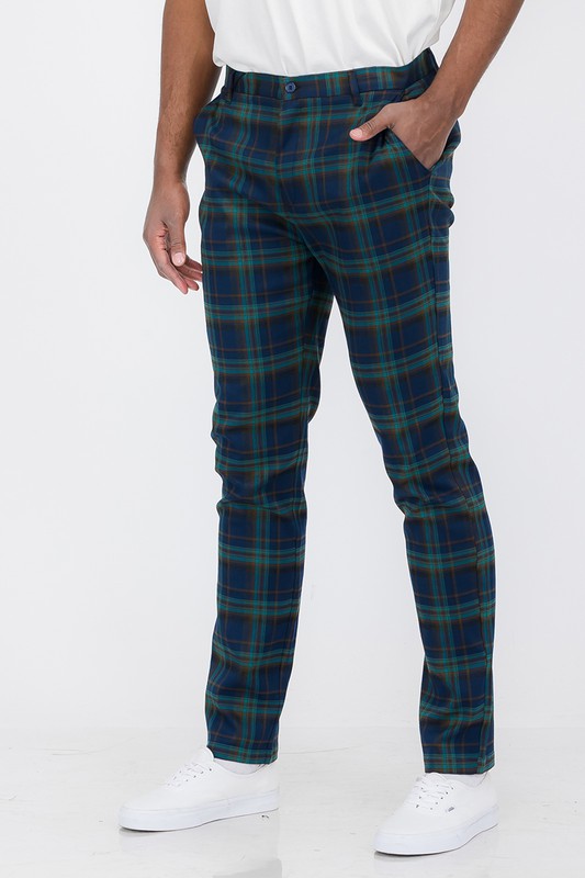 Vintage Boho Styled Mens Plaid Trouser Pants-Blue