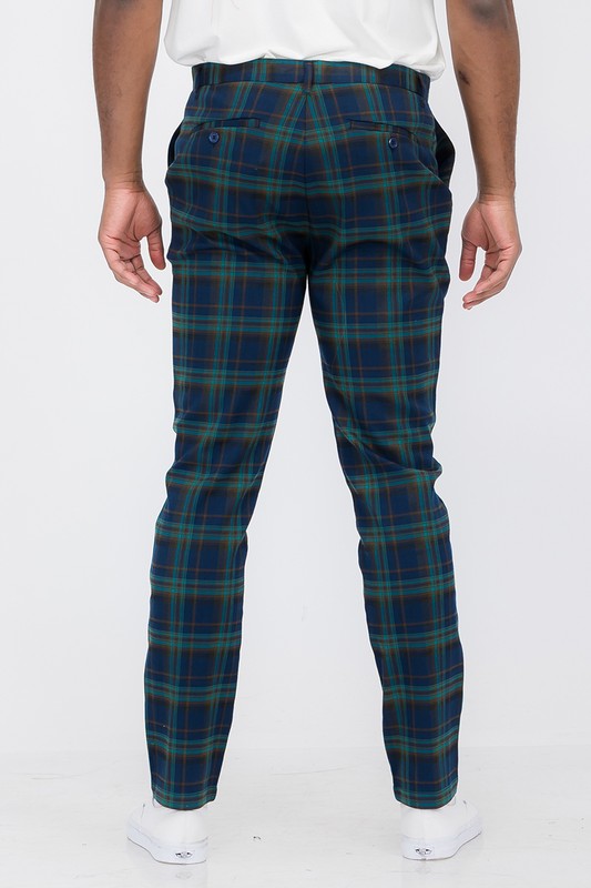 Vintage Boho Styled Mens Plaid Trouser Pants-Blue