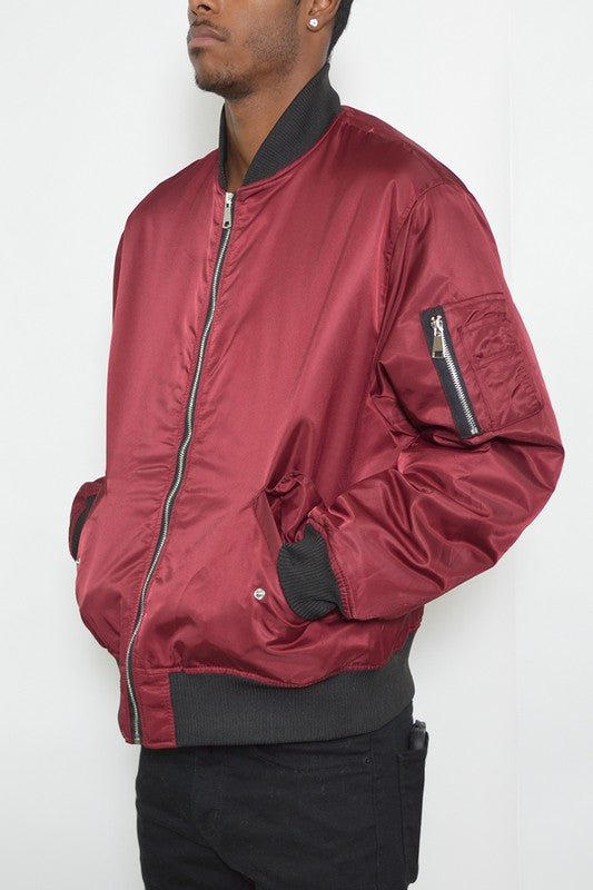 Vintage Styled Mens Solid Padded Bomber Jacket