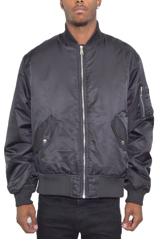 Vintage Styled Mens Solid Padded Bomber Jacket