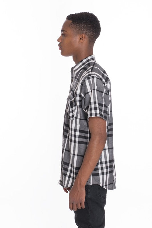 Retro Style Men's Short Sleeve Checkered Shirt