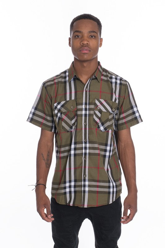 Retro Style Men's Short Sleeve Checkered Shirt