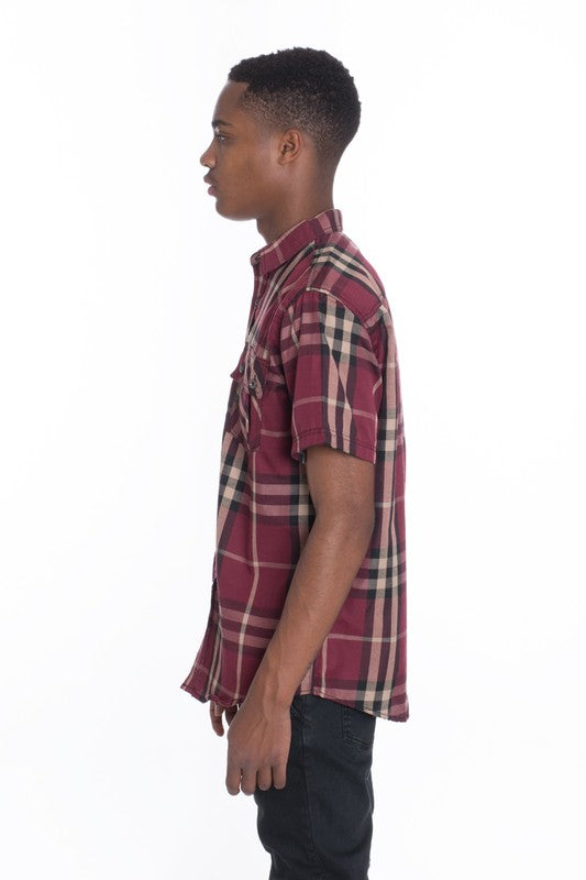 Retro Style Men's Short Sleeve Checkered Shirt